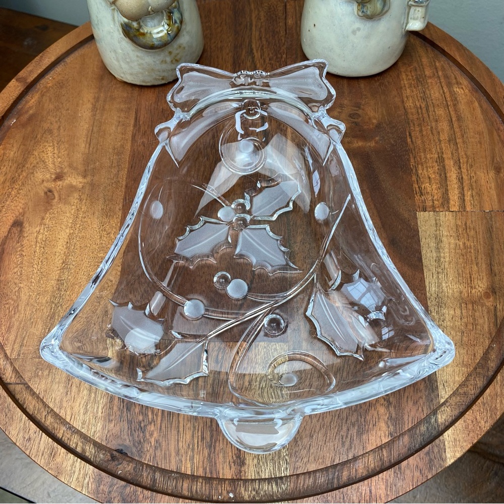Vintage Crystal Etched Holiday Serving Dish